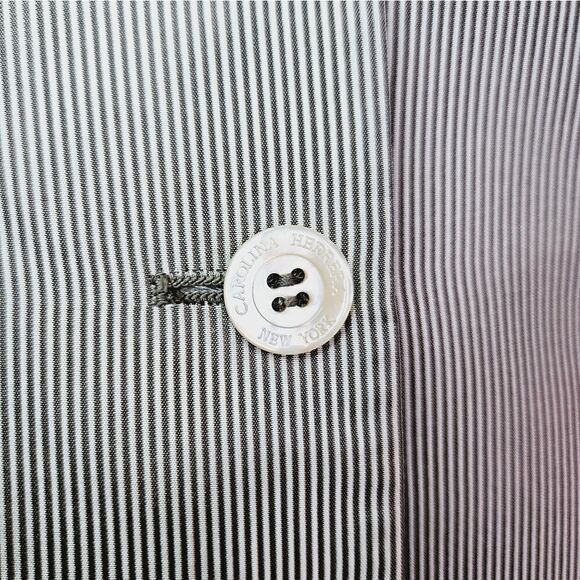 Vintage Carolina Herrera 100% Silk Pinstripe 2 Piece Power Suit Skirt Blazer 10 - Picture 12 of 15